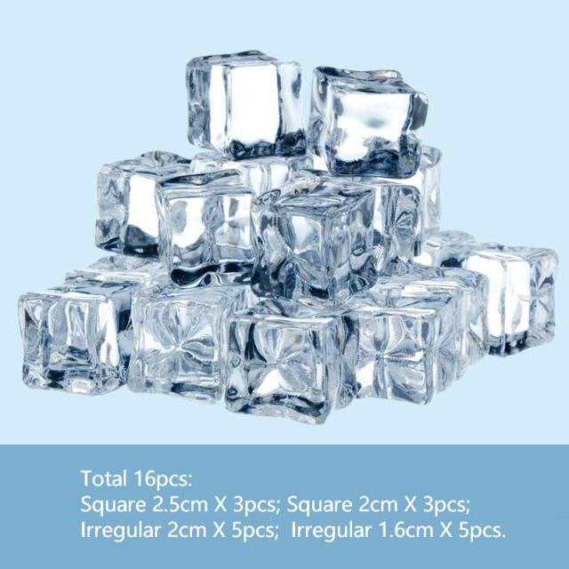 Artificial Ice Cubes Photography Props Prop Club 16pc set 